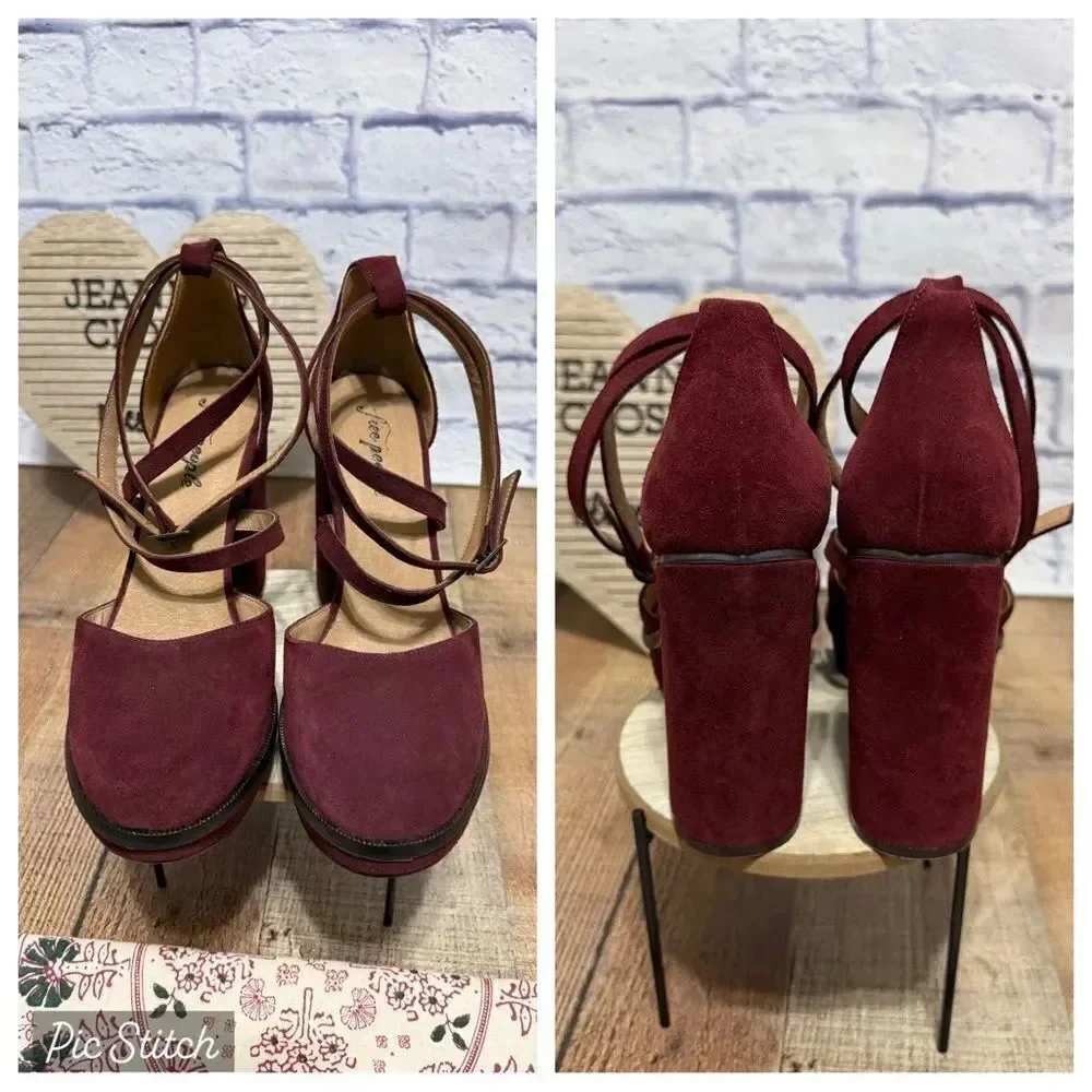 Free People size 41 10 Burgundy Remi Double Strap Suede Platform Shoes